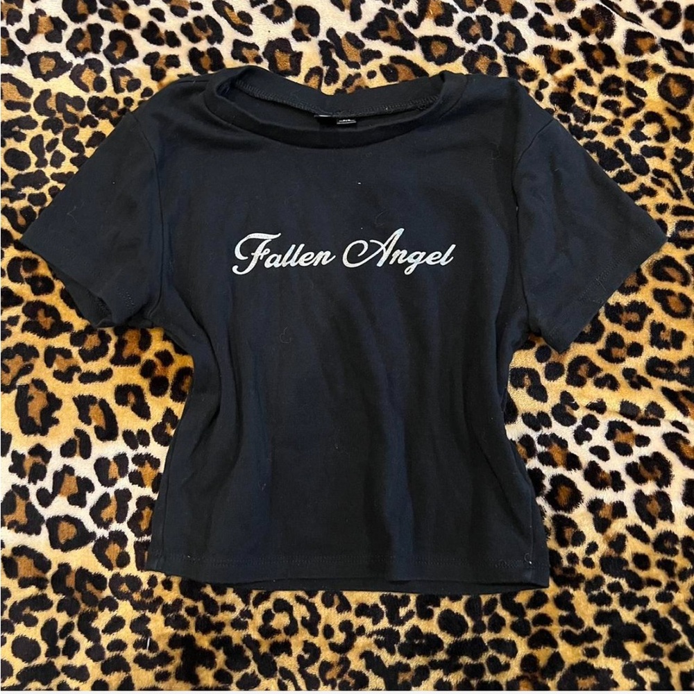 Garage Black Fitted Crop Top with Short Sleeves